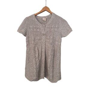 Faded Glory Womens Small 4/6 Knit Cardigan Short Sleeve Sweater Oatmeal 3 Button